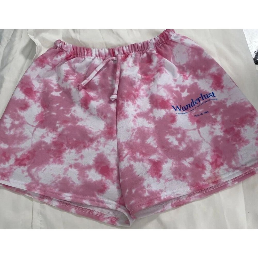 Pink Tie Dye Shorts Medium Wanderlust TAKE ME AWAY Graphic Fast Shipping EUC